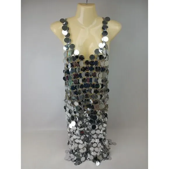 Paco Rabanne Women's Silver Sparkle Discs Chainmail Mini Dress Size 38 FR $4150+ - Picture 3 of 8